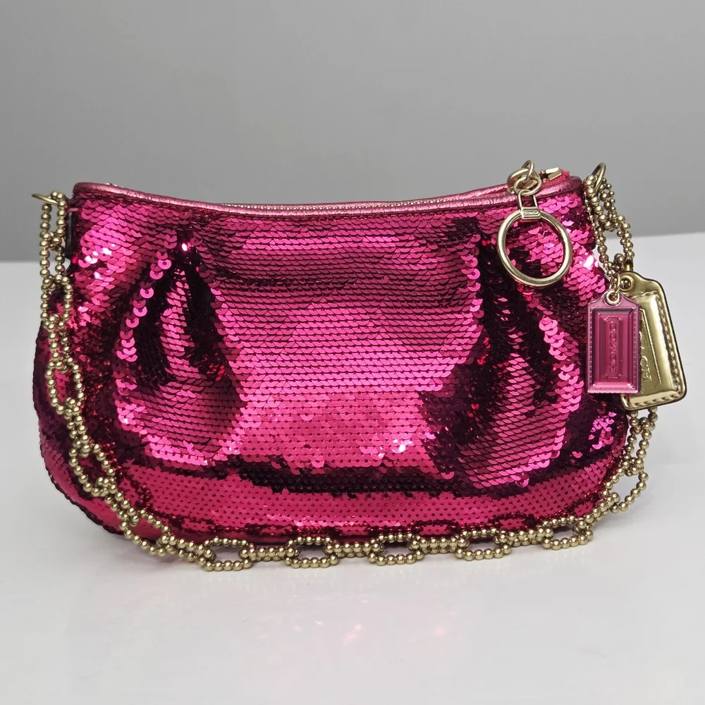 COACH POPPY OCCASION PINK SEQUIN POUCH CHAIN BAG 14368